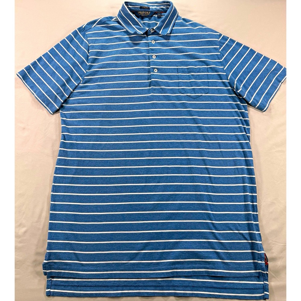 Polo Golf Ralph Lauren Vintage Lisle Polo Men's L Blue White Stripe Pocket
